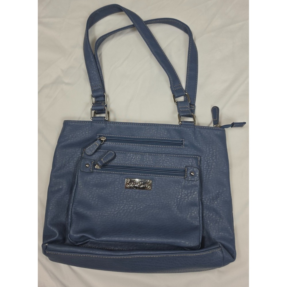 MultiSac Blue Shoulder Bag Tote Multi Pocket Organizer Purse Zip Pebbled